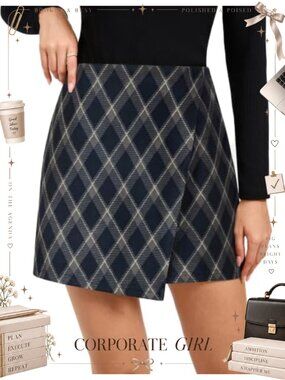 High Waisted A-Line Mini Skirt Plaid Zip Up Lined Shorts